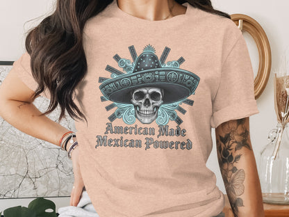 American Made Mexican Powered Skull Graphic T-Shirt
