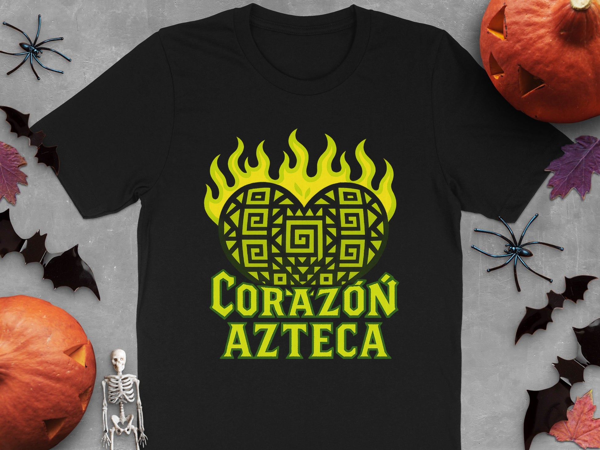 Corazón Azteca Flame Design Graphic Black T-shirt product type