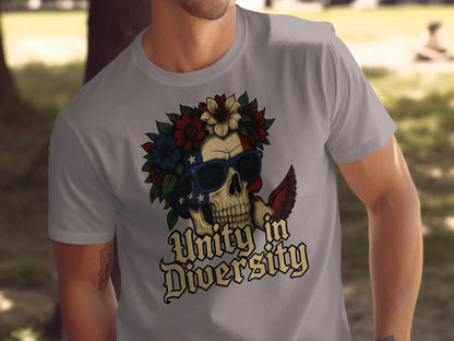 Unity in Diversity Skull and Flowers Graphic T-Shirt