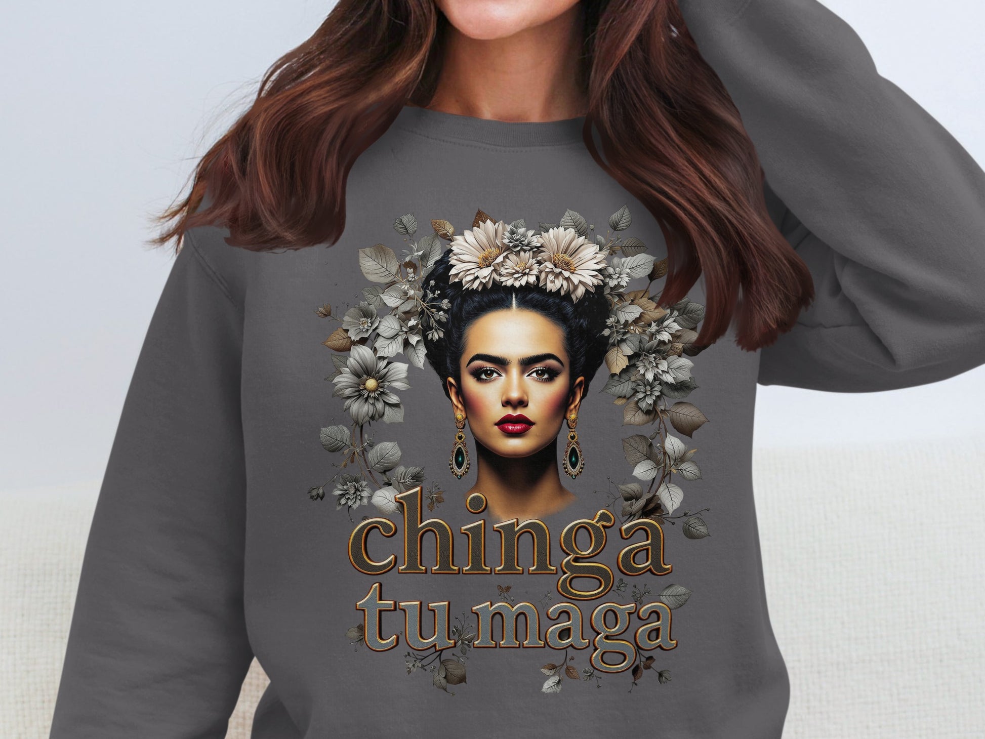 Chinga Tu Maga Sweatshirt with Bold Floral Design