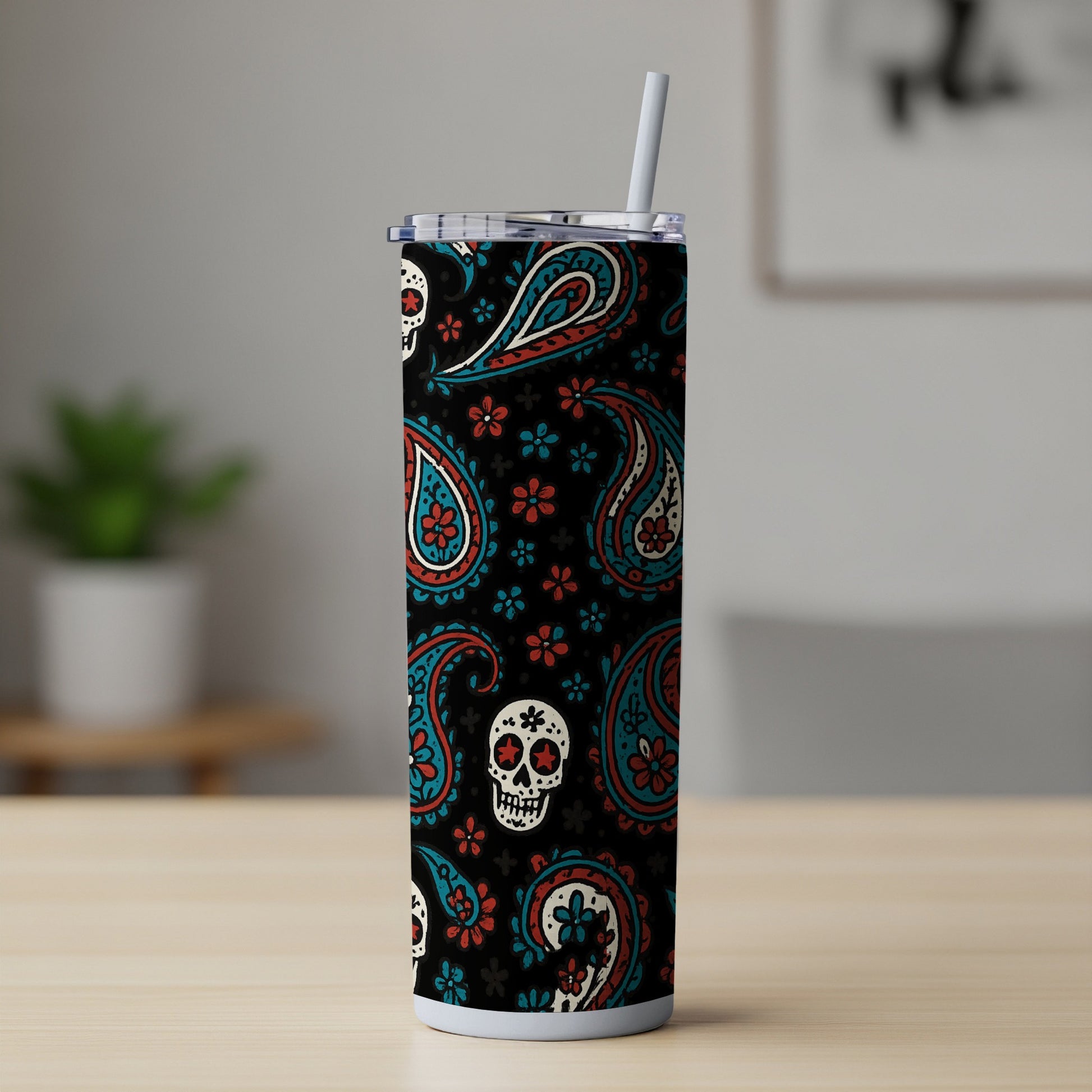 Colorful Paisley Skulls Design Tumbler Product