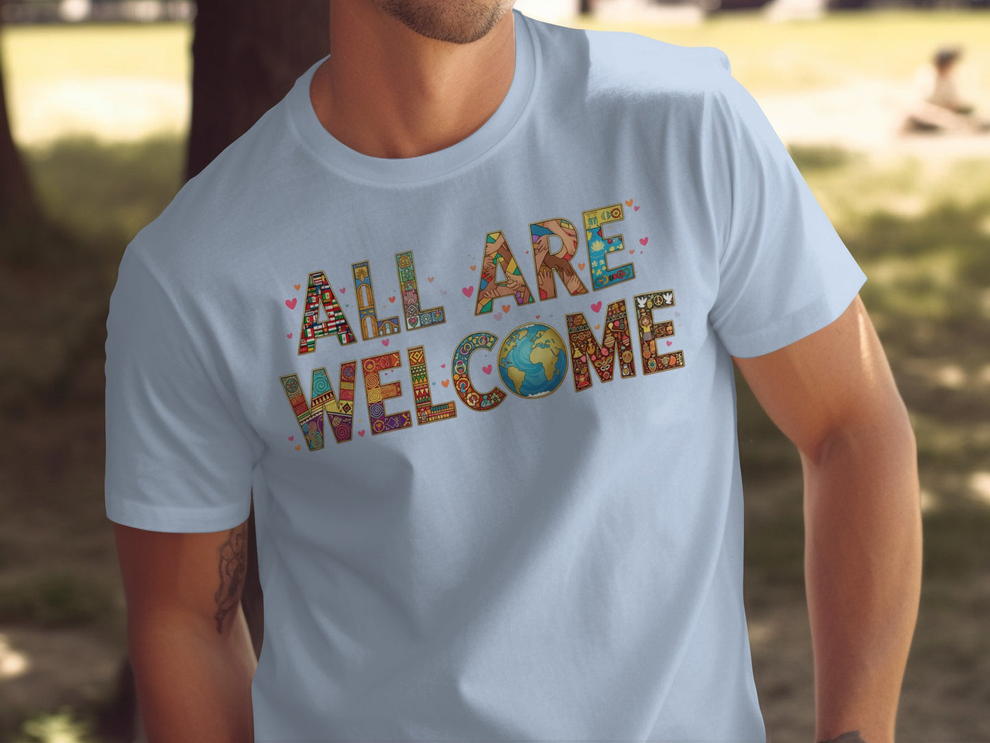 All Are Welcome Vibrant Graphic T-Shirt