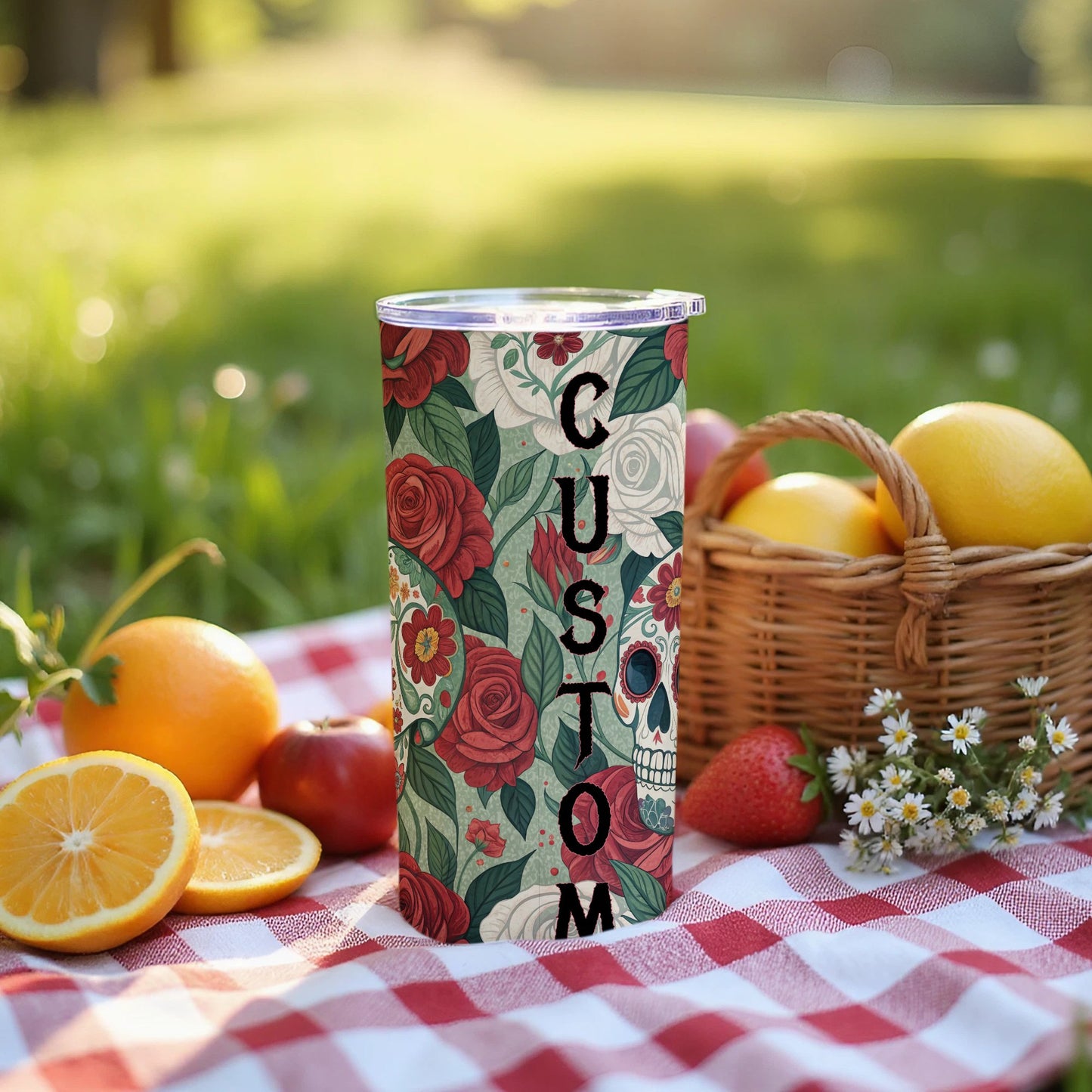 Beautifully Designed Custom Floral Skull tumbler product