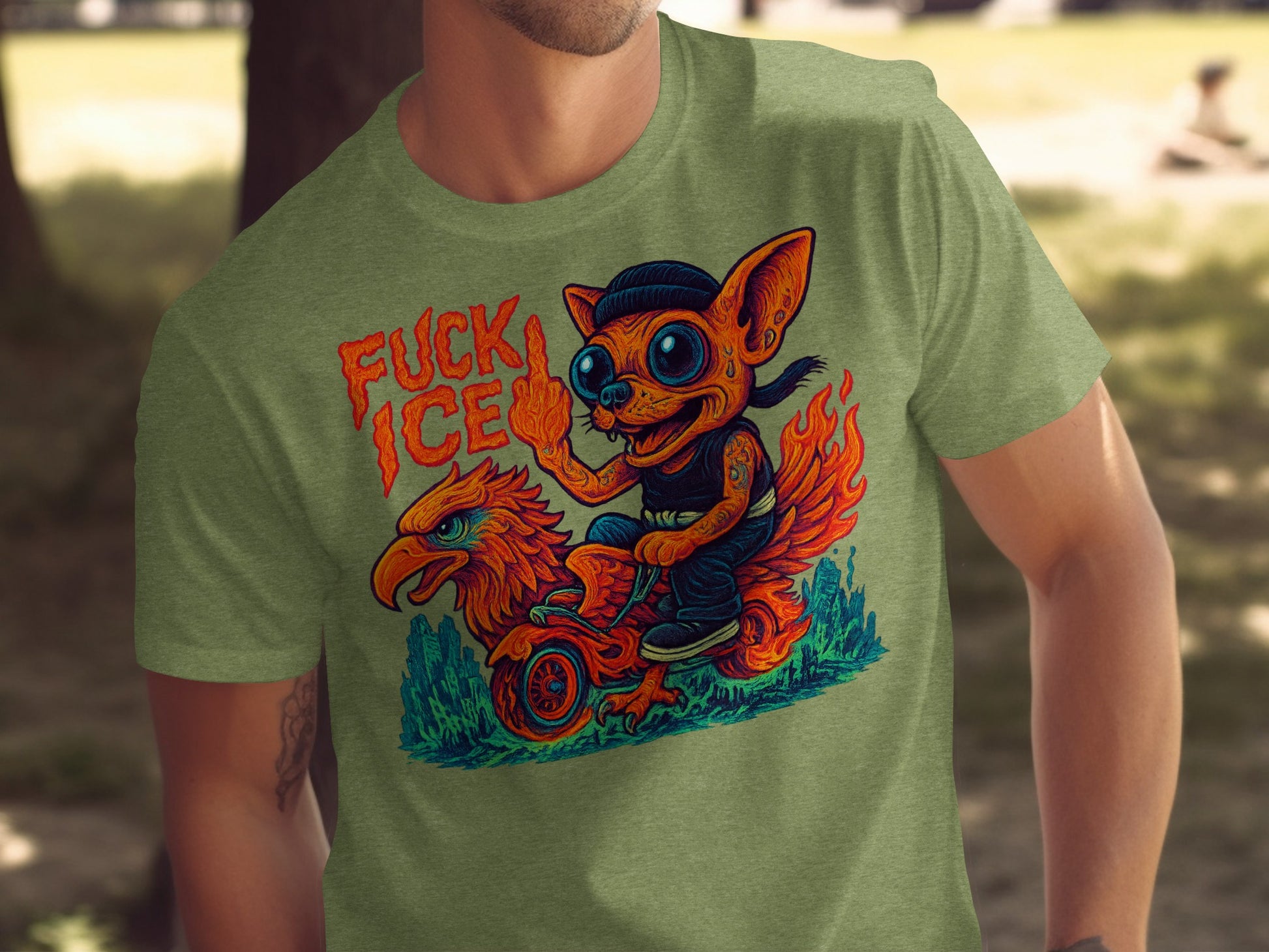 Funny Graphic Cat on Flaming Bird T-shirt product
