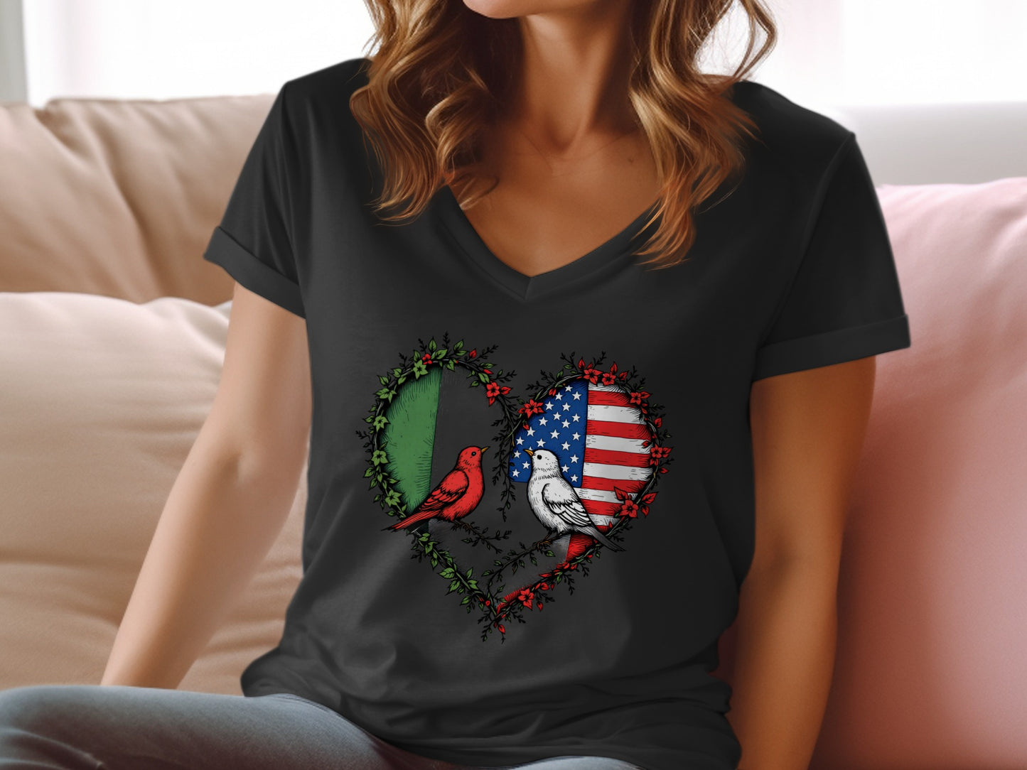 Heart Shaped Flag Design Birds Graphic T-Shirt product type