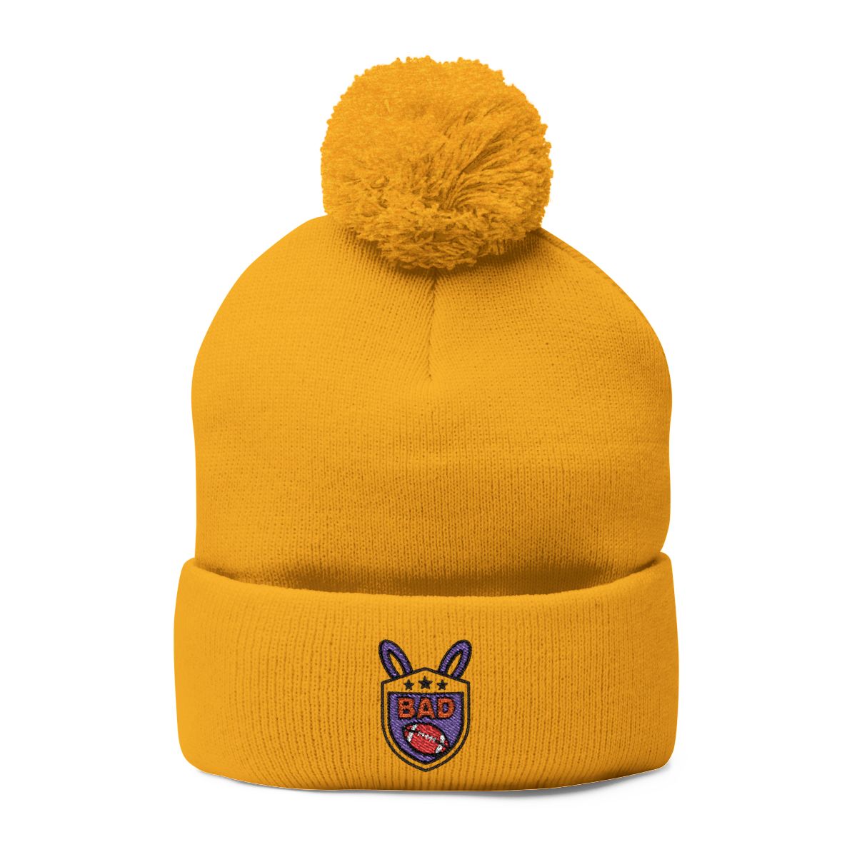 Yellow Pom Pom Beanie with Bad Bunny Embroidered Patch