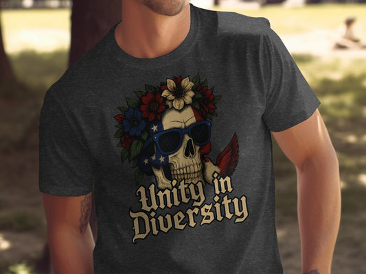 Unity in Diversity Skull and Flowers Graphic Tee