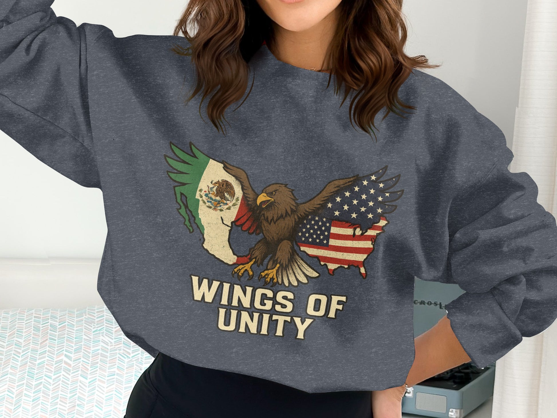 Wings of Unity Eagle and Flags Design Sweatshirt product
