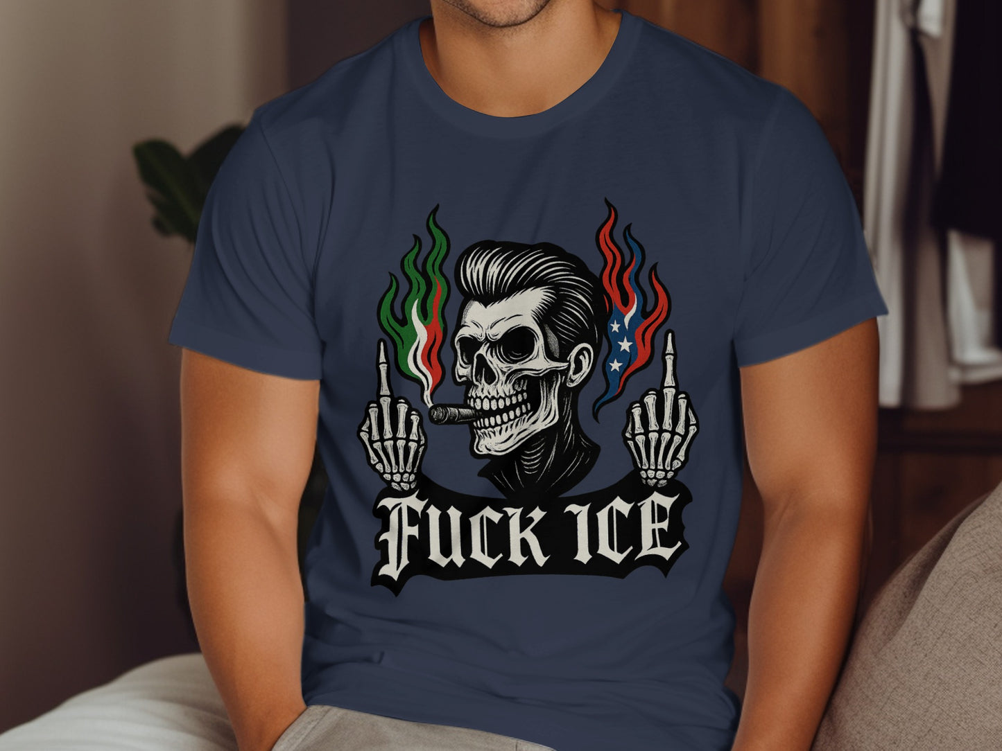 Fuck Ice Skull Middle Fingers Graphic Tee Shirt product