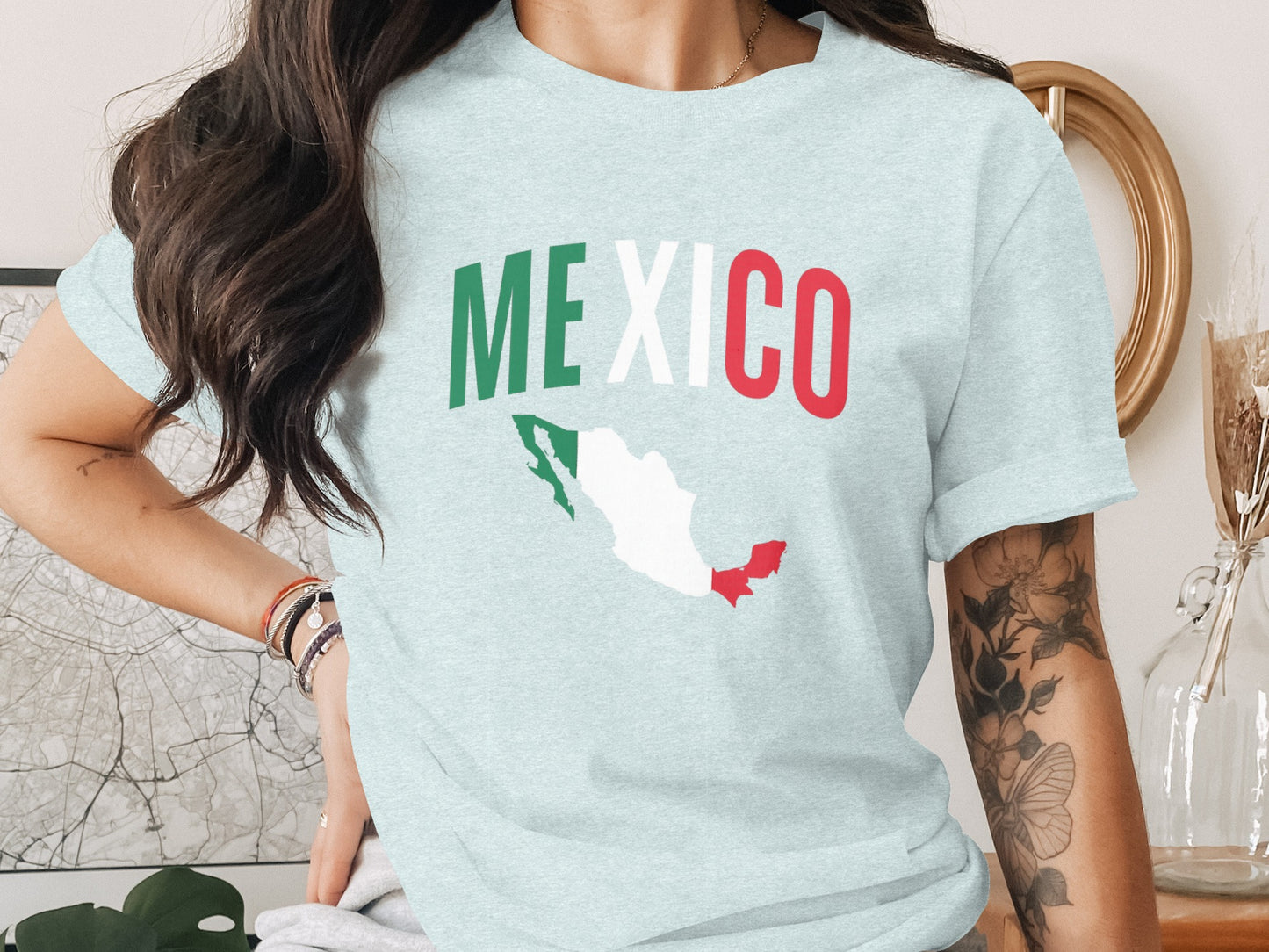 Mexico Themed Map and Flag Graphic T-Shirt product type
