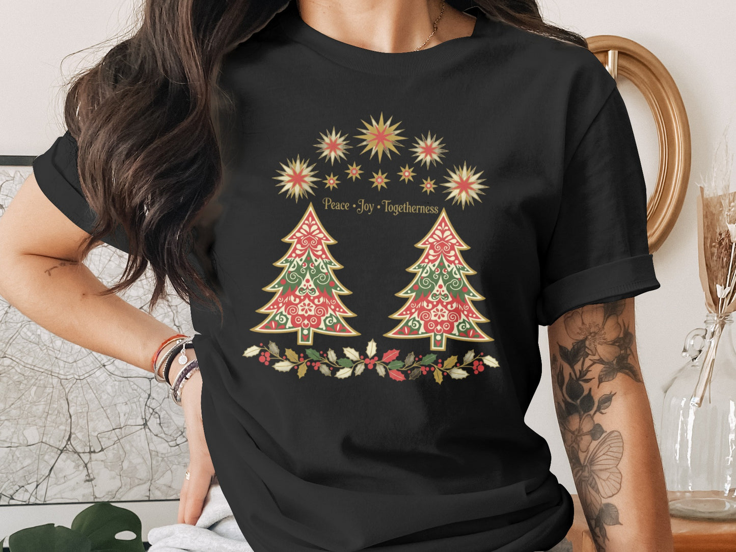 Peace Joy Togetherness Christmas Trees Design T-shirt