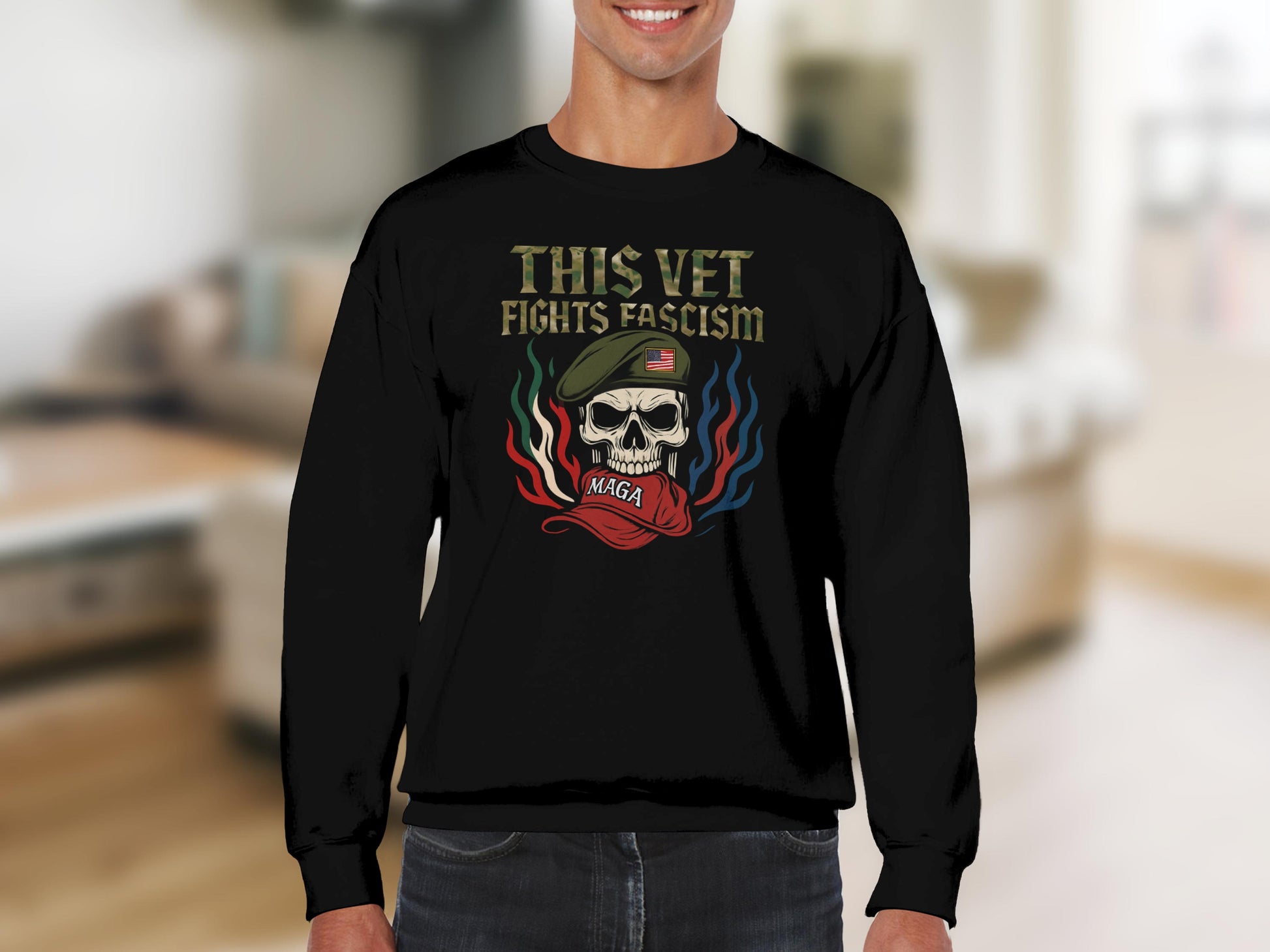 This Vet Fights Fascism Skulls Graphic Sweatshirt product