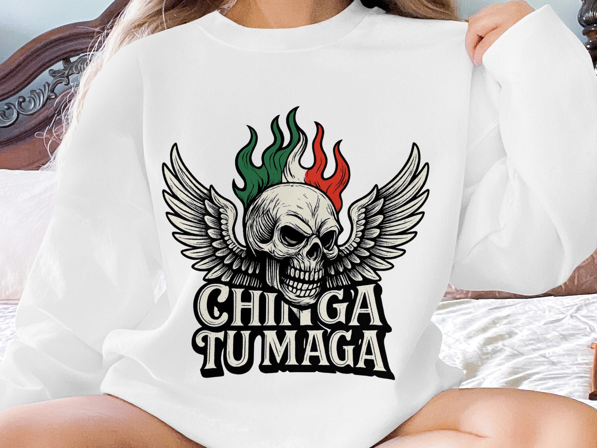 Chinga Tu Maga Skull Wings Design Sweatshirt product type