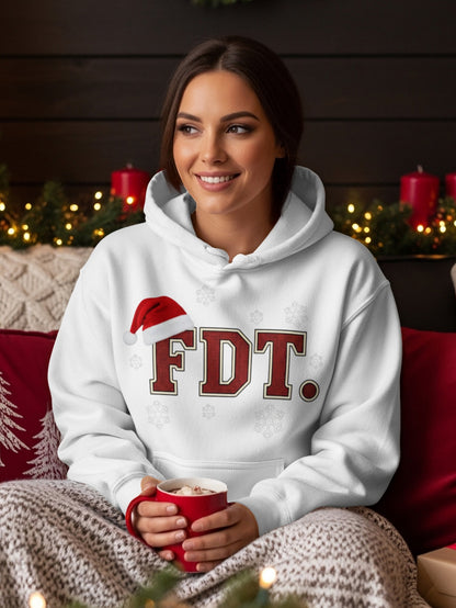 Festive FDT Hoodie with Santa Hat Holiday Design