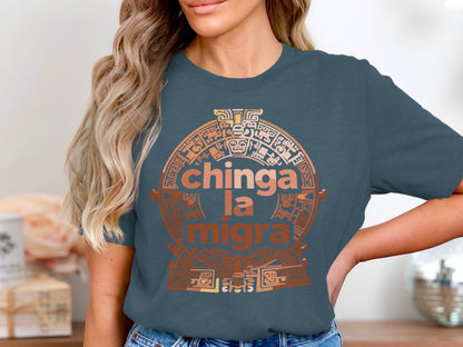 Aztec-Inspired Chinga La Migra Graphic T-Shirt product