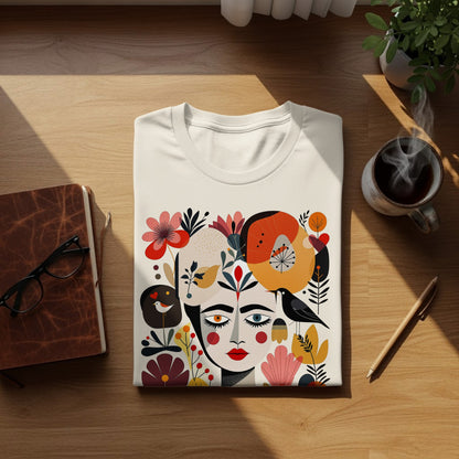 Abstract face art birds flowers colorful graphic product type