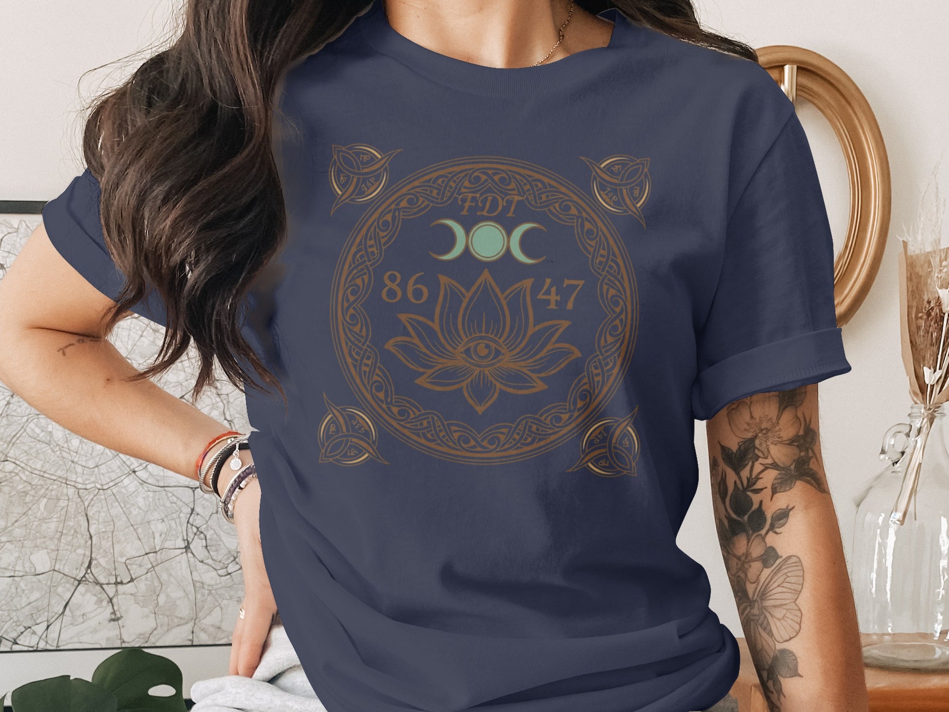 Mystic Lotus and Moon Phases Graphic Tee