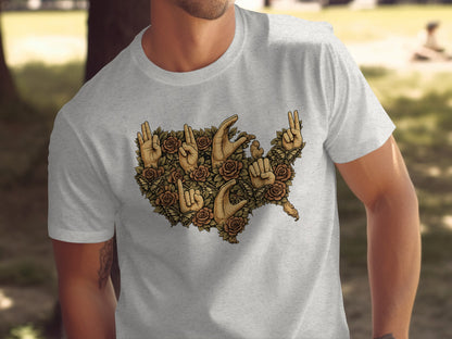Hand Signs and Roses USA Graphic T-shirt