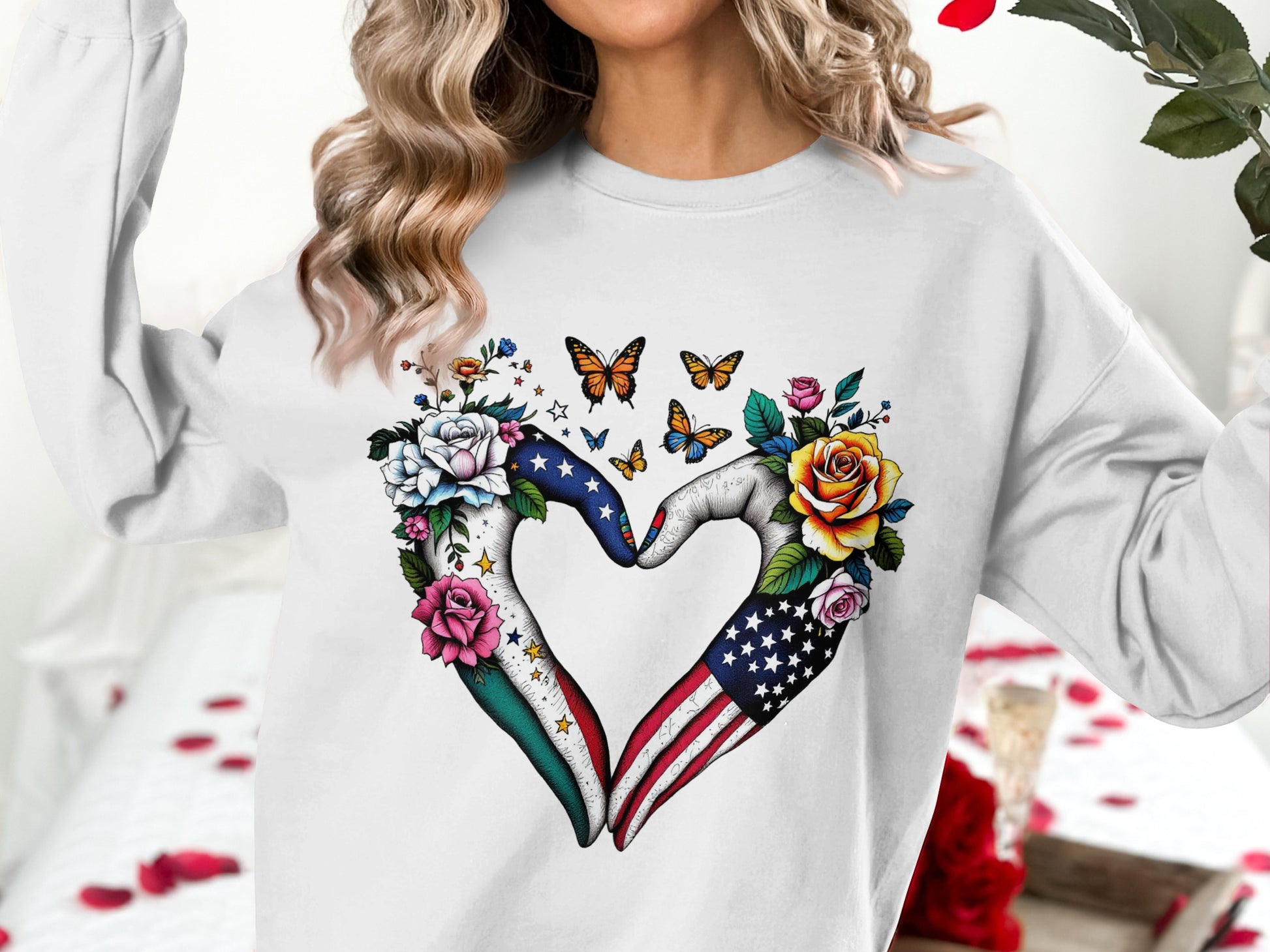 Heart Hands Flower Butterfly Print Sweatshirt product