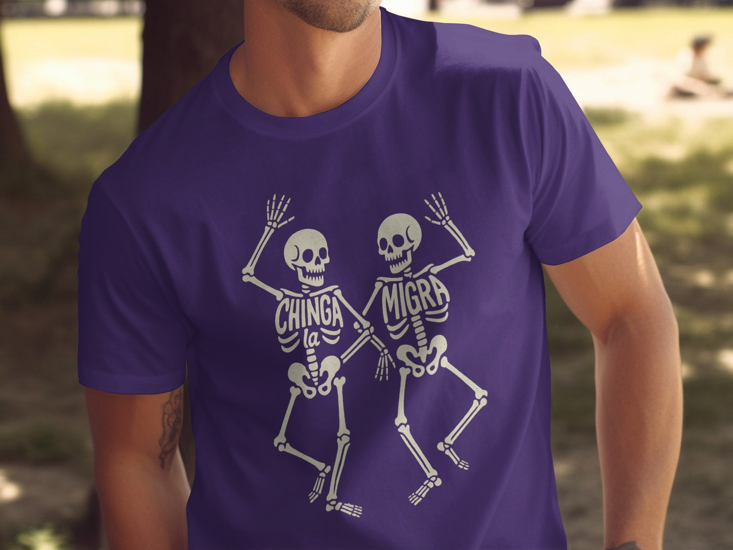 Chinga La Migra Purple Graphic Shirt product type