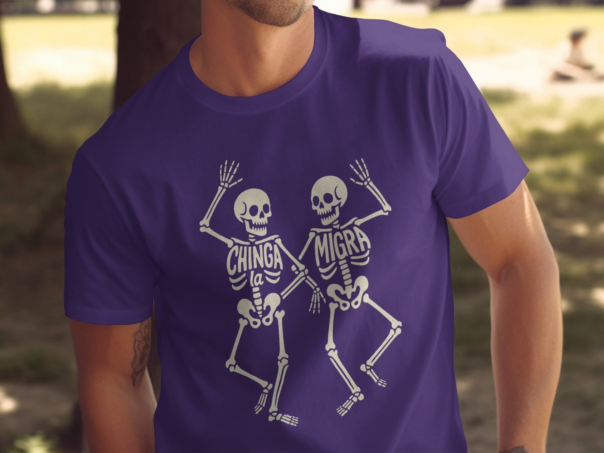 Chinga La Migra Purple Graphic Shirt product type