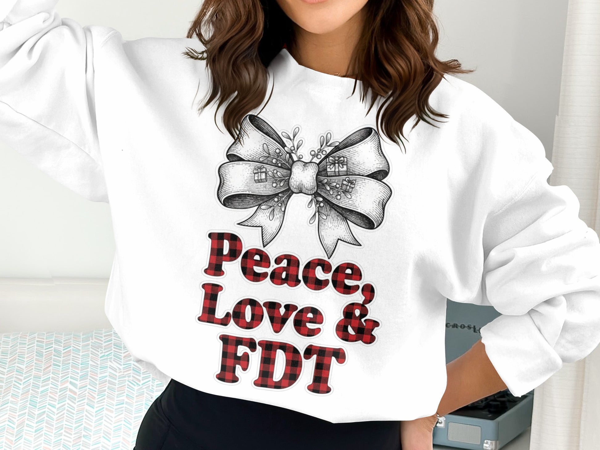 Peace Love FDT Sweatshirt with Bow Design