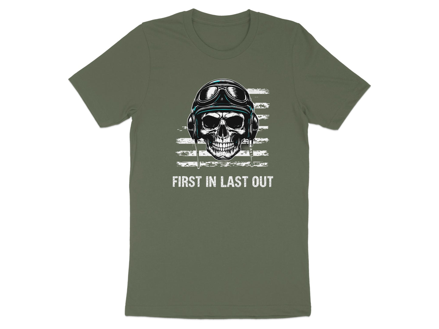 Skull with Goggles First In Last Out Graphic T-Shirt