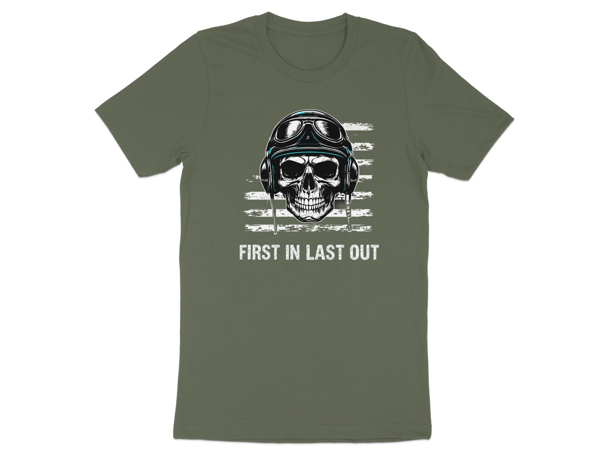 Skull with Goggles First In Last Out Graphic T-Shirt