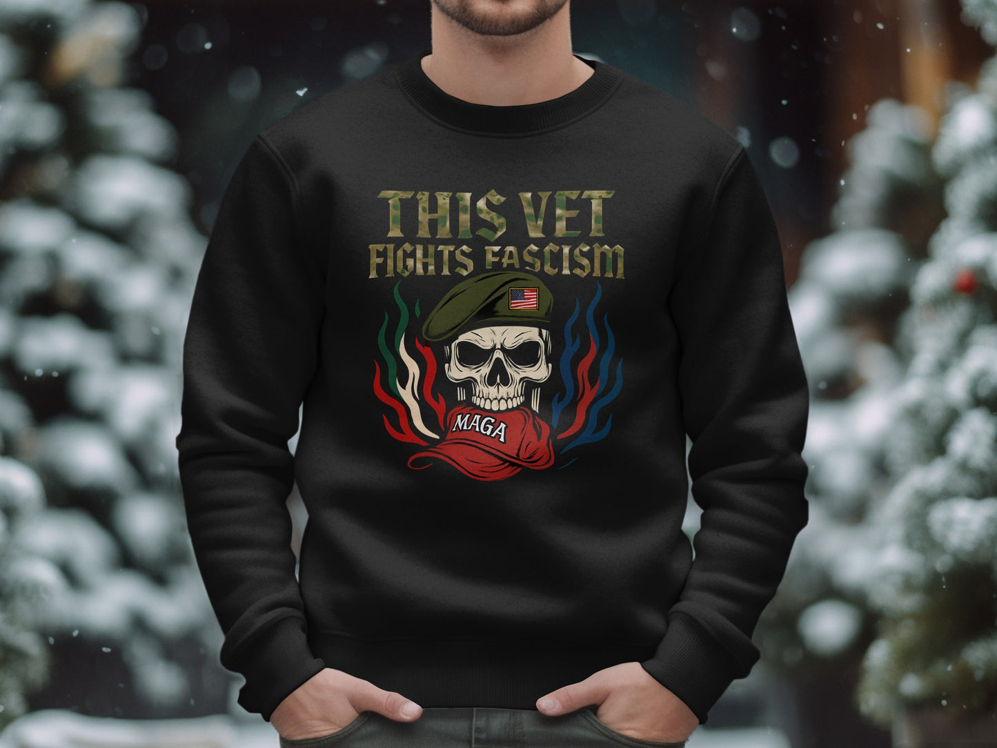 This Vet Fights Fascism Skull Design Sweatshirt product