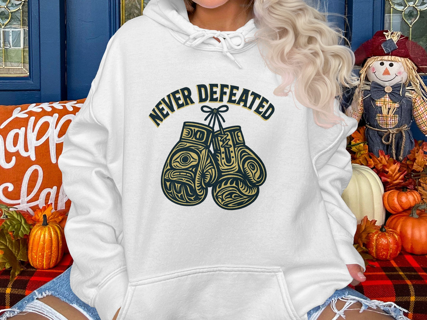 Never Defeated Boxing Gloves Graphic Hoodie product