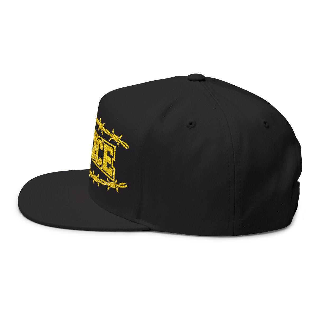 Bold Black Cap with Embroidered Yellow Peace Design