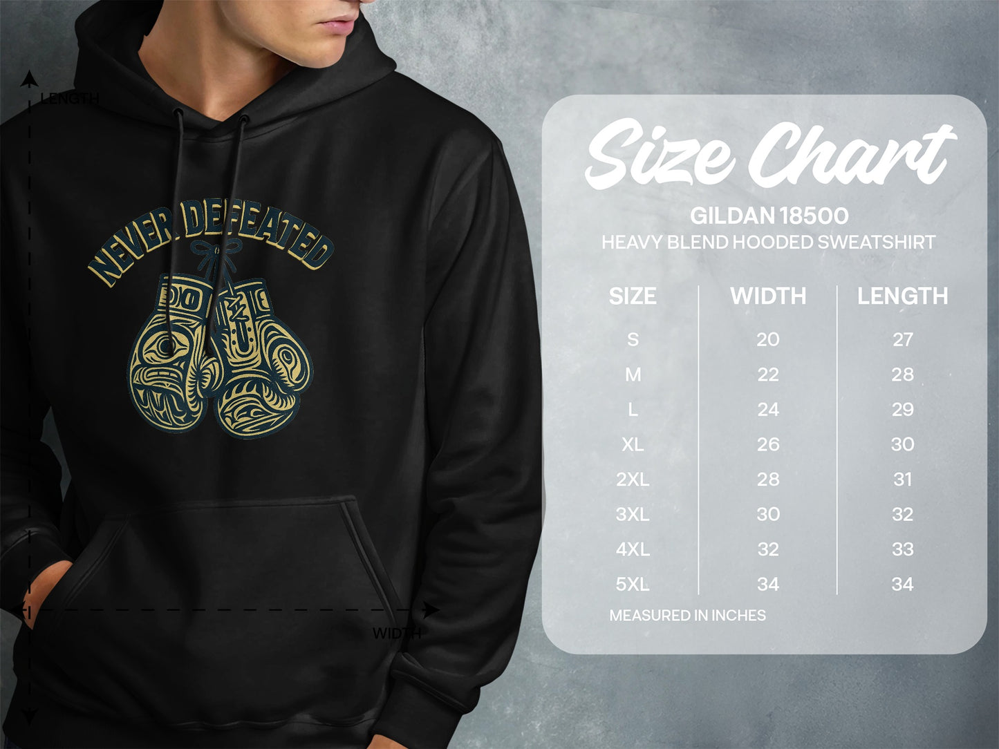 Never Defeated Graphic Heavy Blend Hooded Sweatshirt product