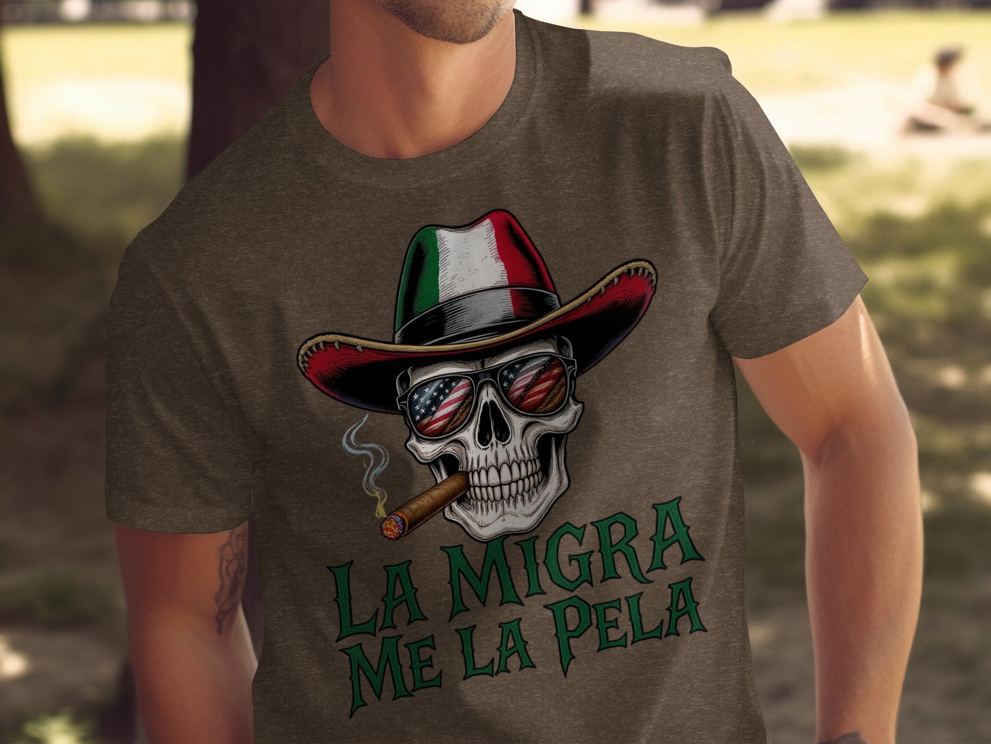 La Migra Me La Pela Skull Smoking Hat T-shirt product