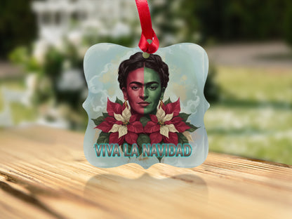 Viva La Navidad Frida Kahlo themed ornament