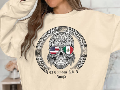 El Chingon Skull Art Sweatshirt Mexican American Design