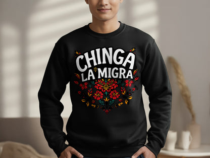 Chinga La Migra Floral Design Black Sweatshirt product
