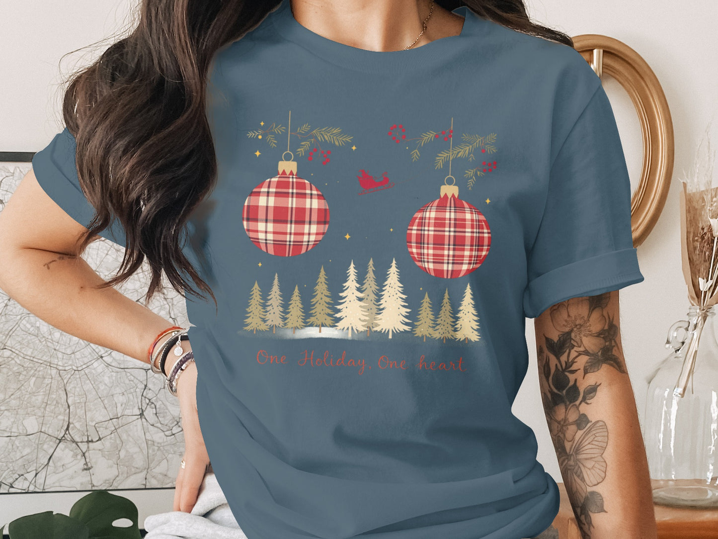 Plaid Ornament Design One Holiday One Heart Tshirt