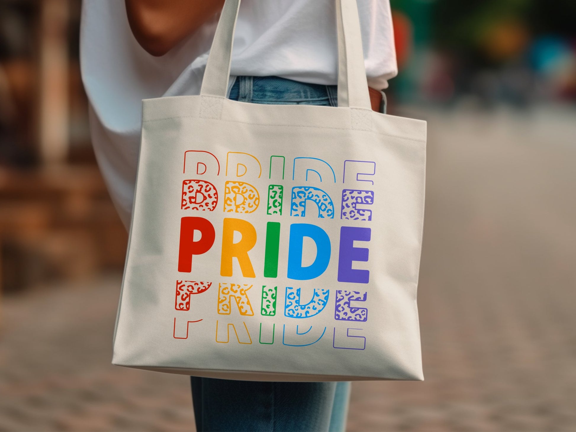 Colorful PRIDE Tote Bag with Bold Letter Print product
