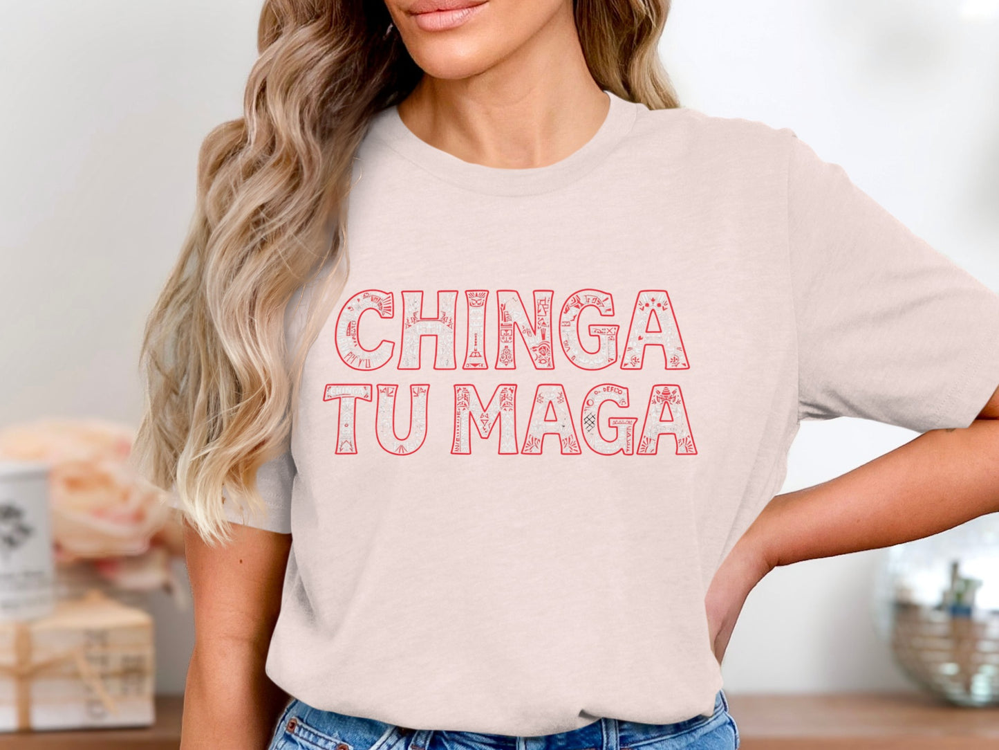 Chinga Tu Maga Lettering Print Tee Shirt