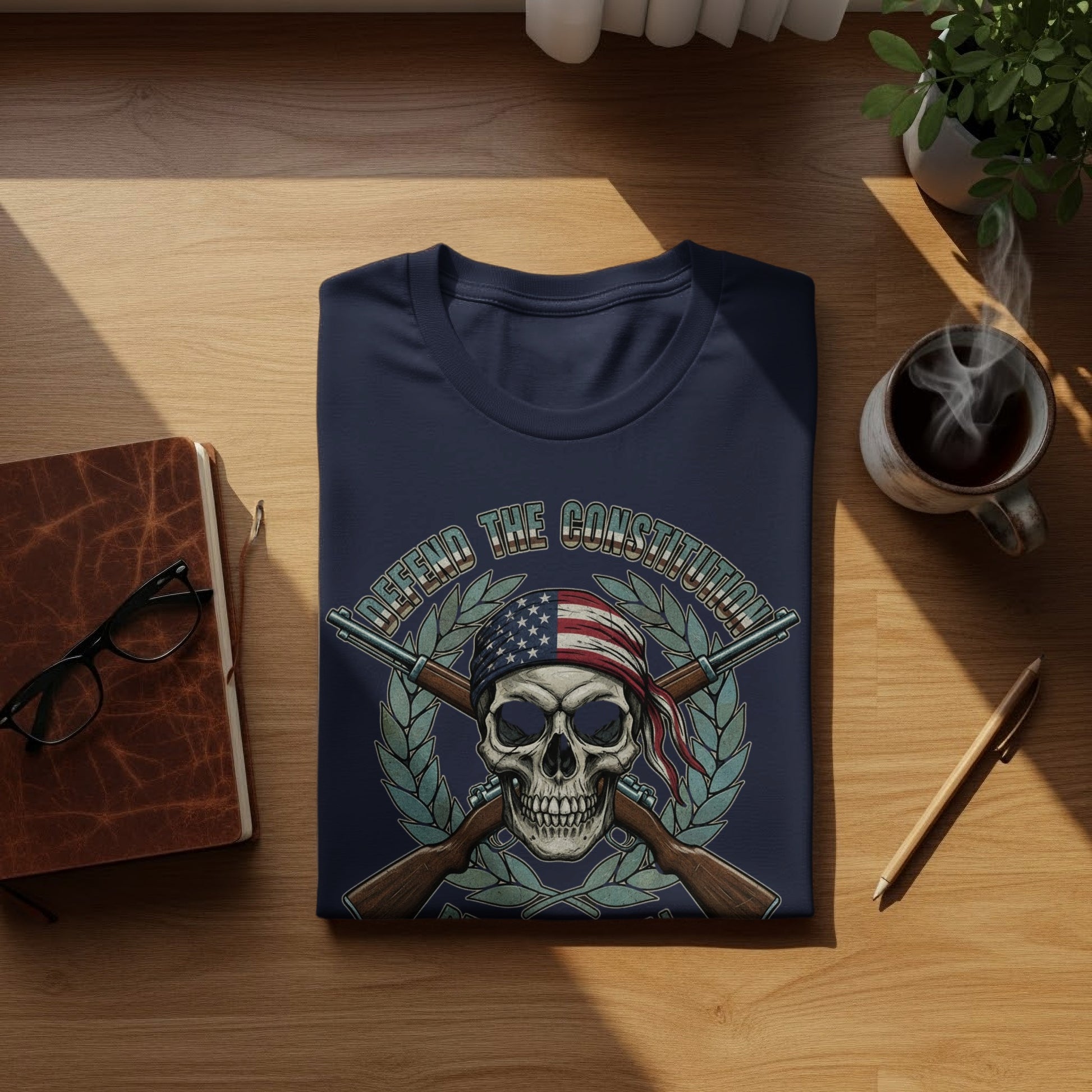 Defend the Constitution Skull with Flag Graphic Shirt