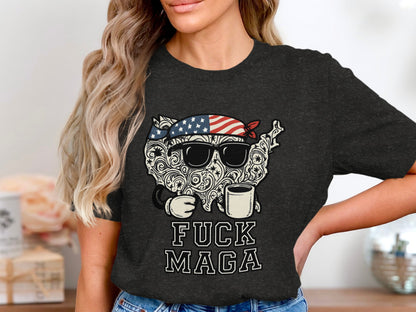 American Flag Bandana Cat Fuck MAGA Graphic T-Shirt