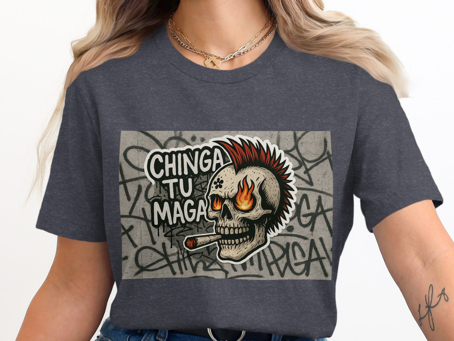 Chinga Tu Maga Graphic Skull Tee product
