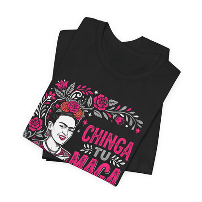Black t-shirt featuring Frida Kahlo graphic with text "Chinga Tu Madre".