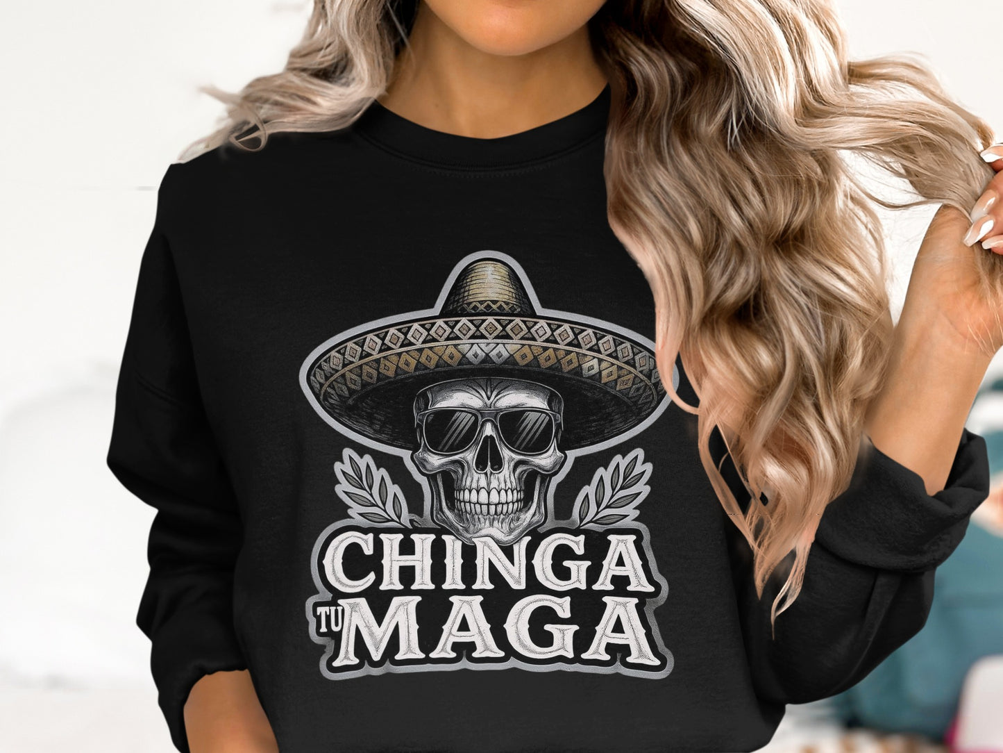 Chinga Tu Maga Skull Graphic Design Sweatshirt Product