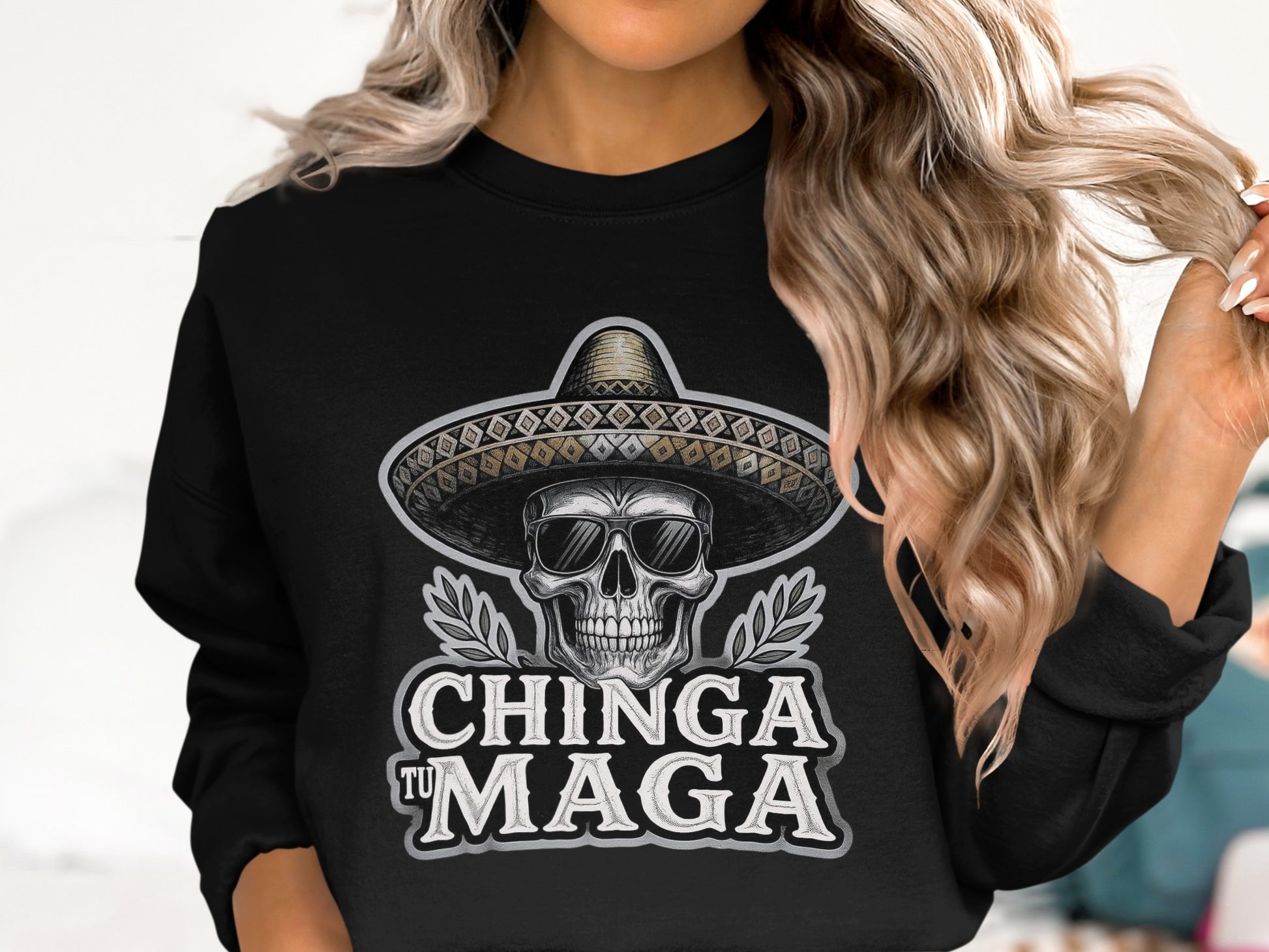 Chinga Tu Maga Skull Graphic Design Sweatshirt Product