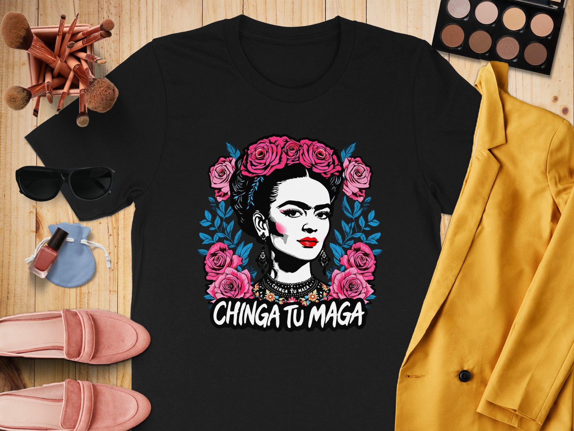 Frida Kahlo Floral Design Chinga Tu Maga T-Shirt