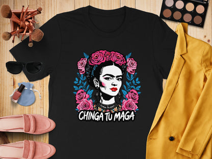 Frida Kahlo Floral Design Chinga Tu Maga T-Shirt