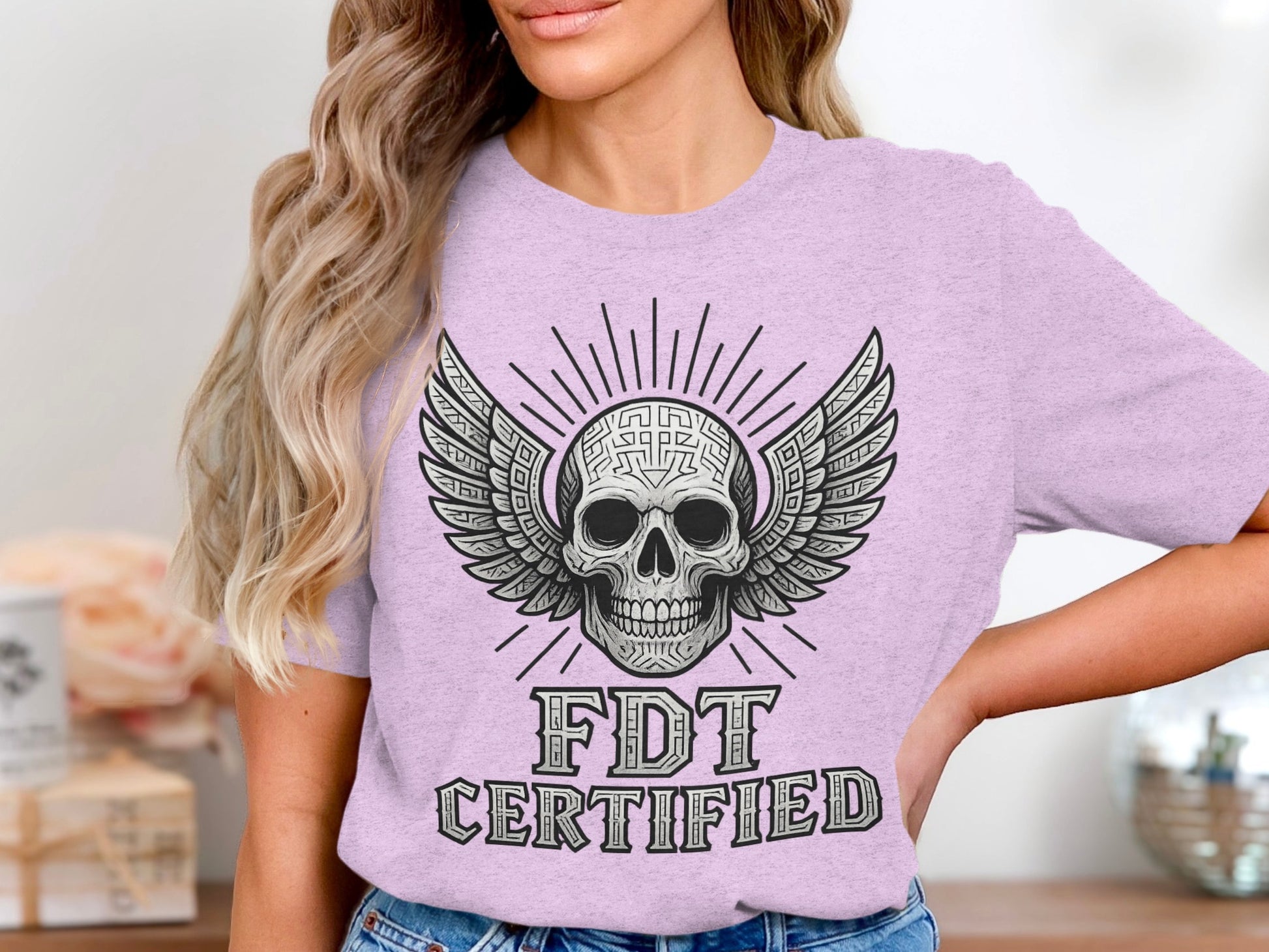 FDT Certified Skull Wing Design Graphic Tee Clothing