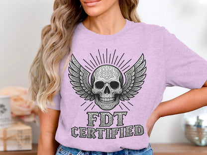 FDT Certified Skull Wing Design Graphic Tee Clothing