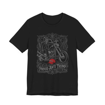 Proud Anti Trump T-Shirts, Skeleton Biker, MAGA Hat Statement, Motorcycle Rider, Political Protest, Unique Graphic T-Shirts